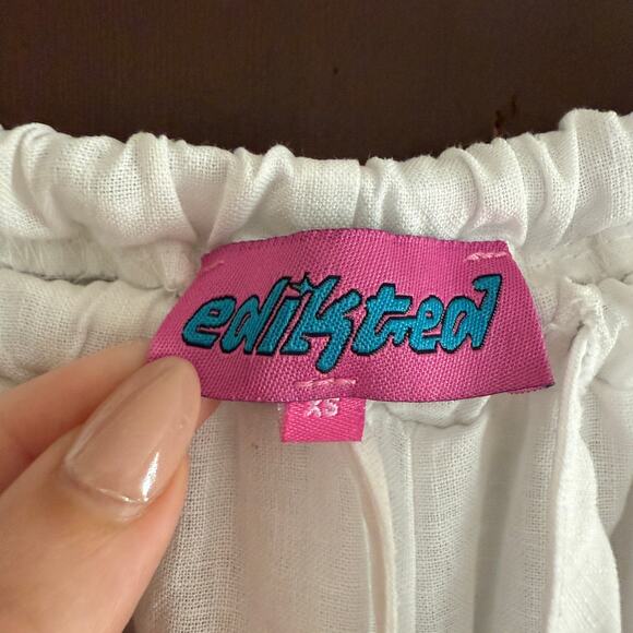 EDIKTED White Cotton Plain Weave Drawstring Waist Cargo Pants Denver Extra Small - Picture 3 of 7